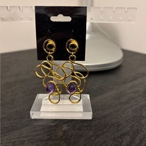 Elegant Vintage 80’s Gold and Purple Dangle Earrings